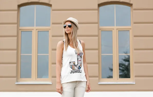 Wall, Windows, Girl, hat, Mike