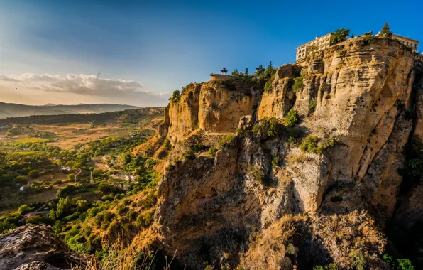 Landscape, mountains, the city, rocks, home, gorge, Spain, Andalusia