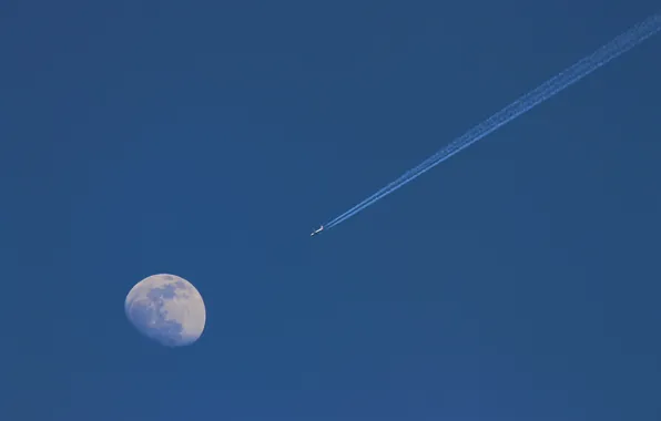 Picture The moon, moon, jet, jet, vapor trail, Isabel Guzman, contrail