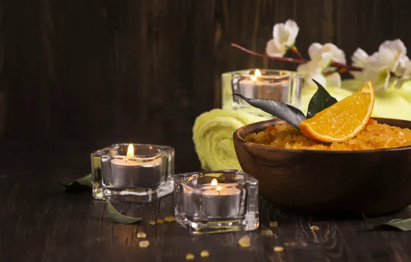 Candles, sea, Spa, salt