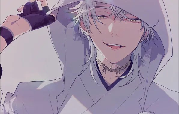 Face, smile, hood, guy, yellow eyes, touken ranbu, tsurumaru kuninagas, chalker