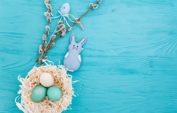 Branches, eggs, spring, Easter, wood, Verba, blue, spring