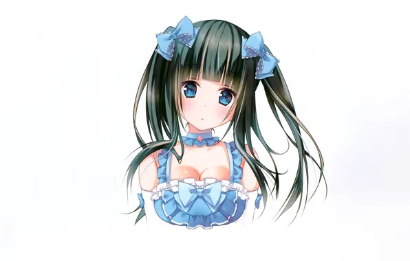 Girl, sexy, cleavage, blouse, long hair, boobs, anime, blue eyes