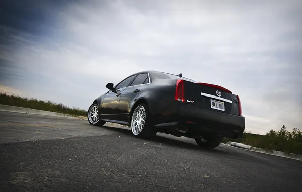 The sky, asphalt, clouds, black, Cadillac, CTS, black, Cadillac