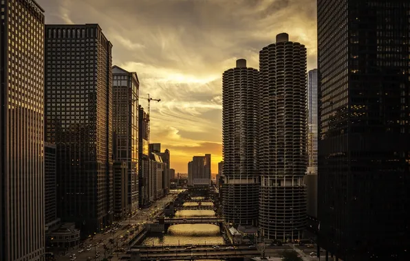 Picture skyscrapers, the evening, Chicago, America, bridges, USA