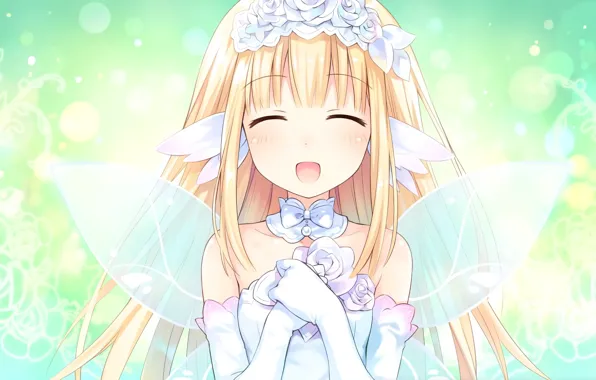 Anime, fairy, art, girl, bouquet, hyperdimension neptunia