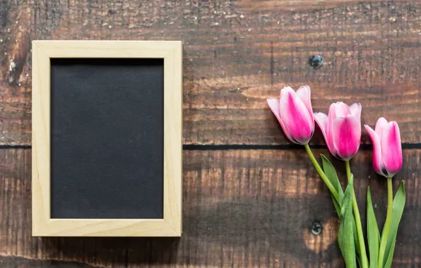 Picture flowers, frame, tulips, love, March 8, wood, pink, romantic