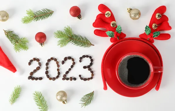 Coffee, mug, New year, coffee beans, 2023