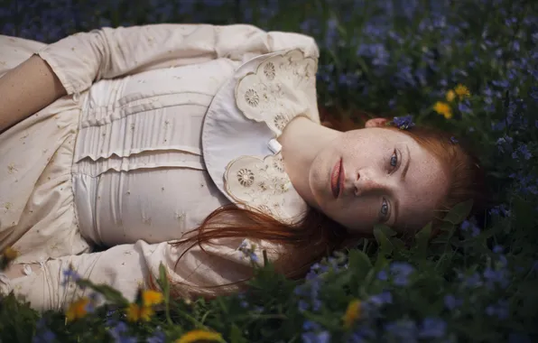 Summer, look, girl, flowers, nature, pose, glade, meadow