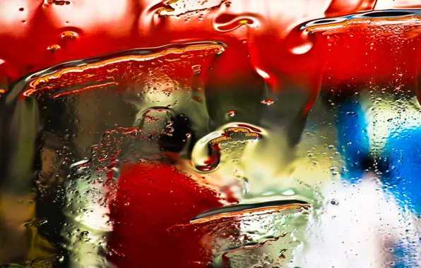 Picture glass, water, drops, light, color, texture