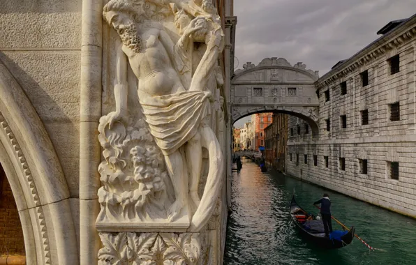 Boat, Italy, Venice, channel, gondola, The Bridge Of Sighs, The Doge's Palace