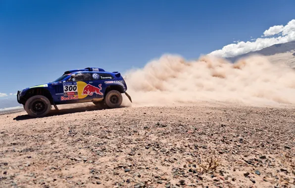 The sky, Blue, Dust, Volkswagen, Red Bull, Touareg, Rally, Dakar