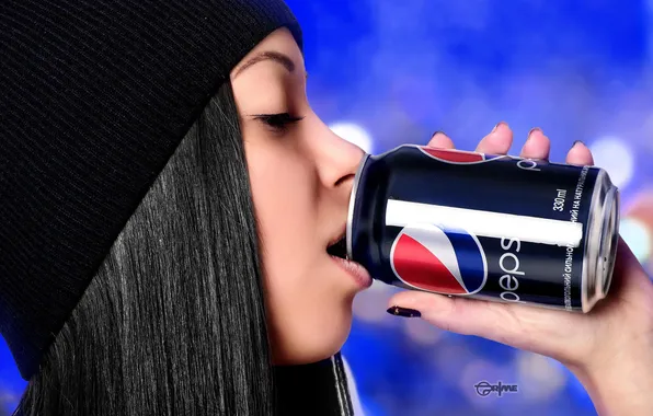 Girl, thirst, hat, lips, Bank, photographer, face, Pepsi