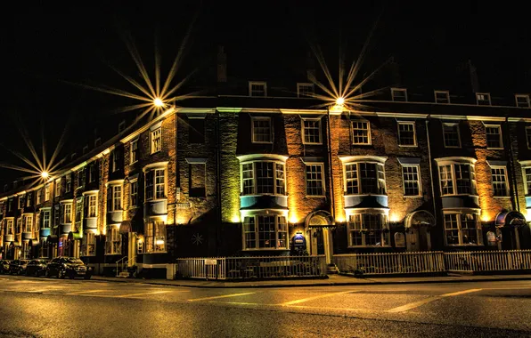 Machine, night, lights, house, street, England, Weymouth