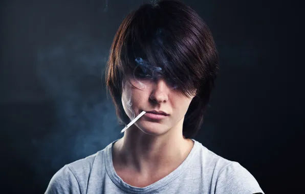 Picture girl, face, cigarette, bangs, COSMOSTARS, T-SHIRT
