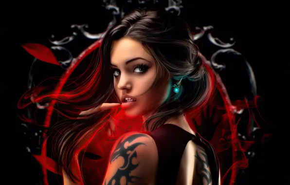Dark, girl, fantasy, eyes, tattoo