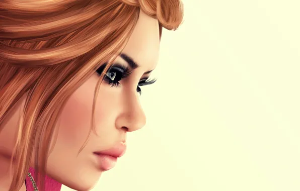 Picture girl, face, rendering, background, hair, lips