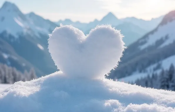 Winter, forest, snow, mountains, holiday, white, heart, the slopes
