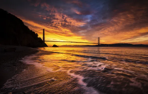 Picture the sky, clouds, bridge, Strait, glow, San Francisco, Golden Gate, USA