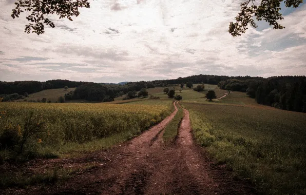 Sky, Earth, Dirt, Germany, Cloudy, Road, Hills, Fields