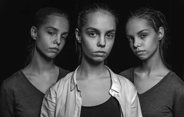 Portrait, monochrome, three girls, Tatiana Vishnevskaya, three sisters