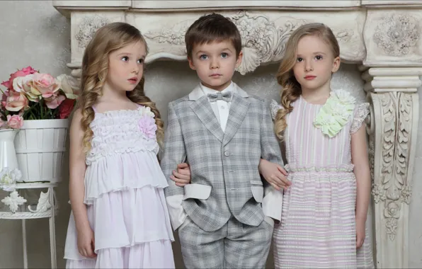 Children, girls, boy, trio, fashion, girls, boy, trio