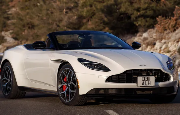 Road, machine, Aston Martin, lights, white, white, convertible, front