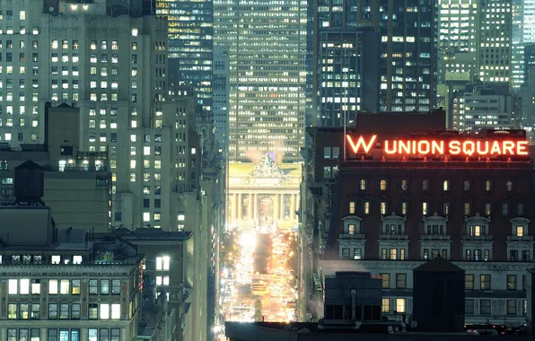 Night, lights, new York, Night, Grand Central Terminal, New York City, usa, nyc