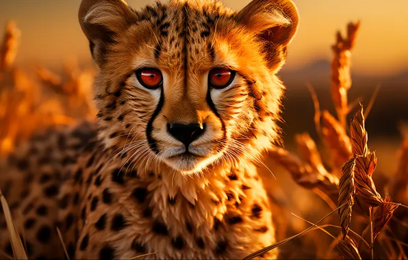Field, look, face, the sun, light, portrait, Cheetah, ears