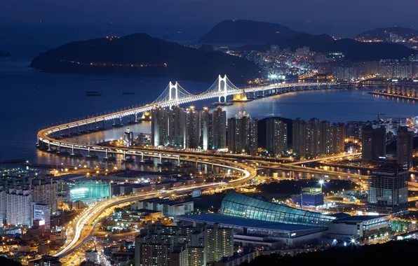 The city, night, Korea, Busan