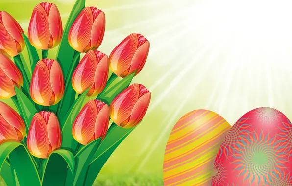 The sun, flowers, spring, Easter, tulips, bright holiday