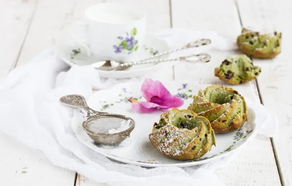 Tea, cake, cupcakes, powdered sugar, Stolyevych Yulia
