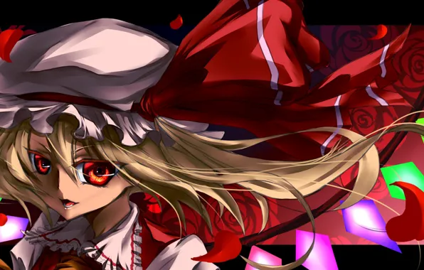 Picture red eyes, hunger, vampire, evil eye, Flandre Scarlet, project East, touhou project, vampire girl