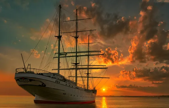 Sunset, sailboat, Germany