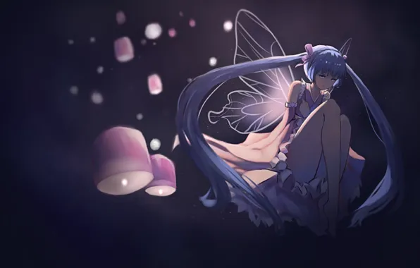 Picture background, wings, art, lights, vocaloid, hatsune miku, barli