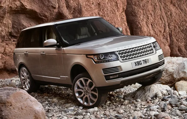 Picture rock, stones, background, silver, jeep, SUV, Land Rover, Range Rover