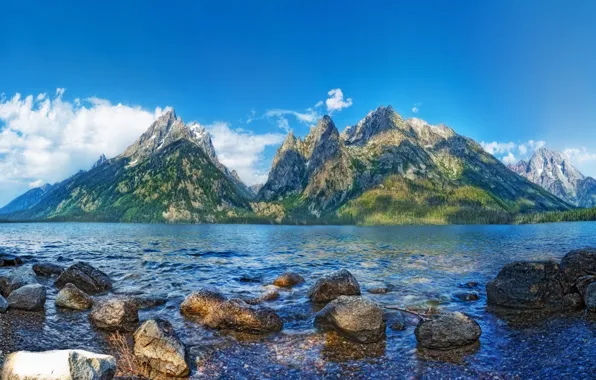 Clouds, mountains, lake