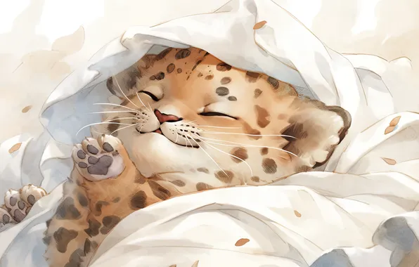 Kitty, leopard, white background, painting, AI art, neural network