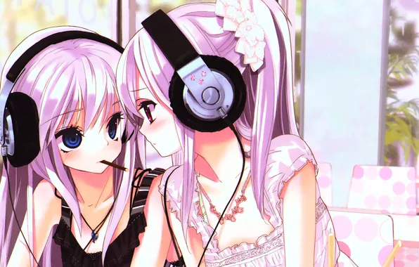 Picture anime, headphones, cutie, I love it, kawaii