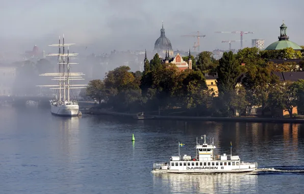 Picture fog, ship, morning, Stockholm, Stockholm, Safe in fog