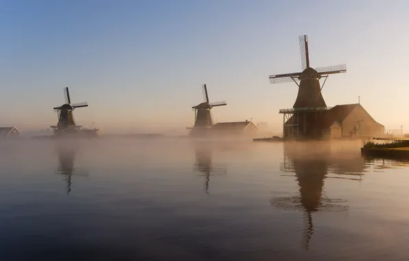 Fog, morning, mill