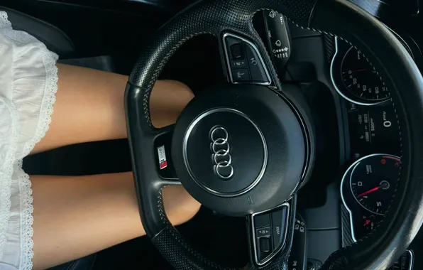 Auto, girl, Audi, feet, the wheel, slender legs