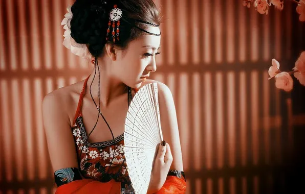 Girl, fan, Asian