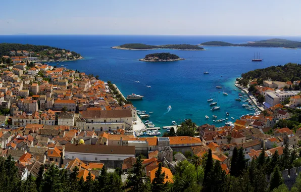 Picture sea, coast, home, boats, resort, boats, Croatia, Hvar