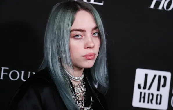 Decoration, singer, black background, blue hair, singer, Billie Eilish, Billy Iles