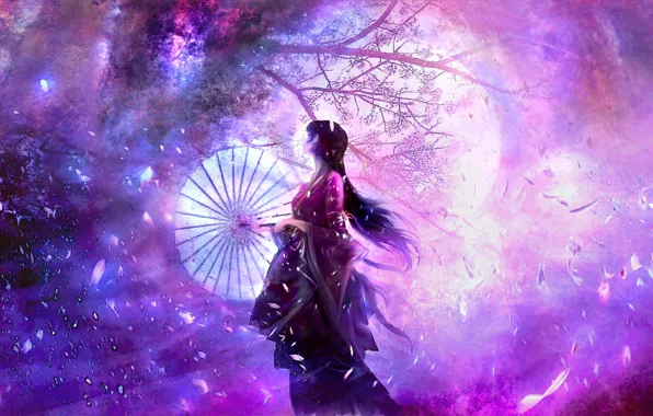 Girl, night, the moon, Sakura