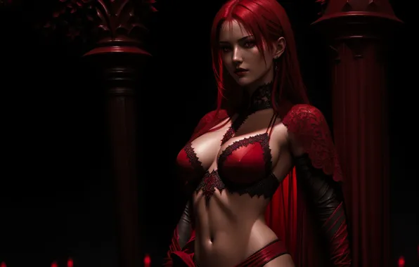 Girl, fantasy, red hair, night, art, digital art, fantasy art, fantasy girl