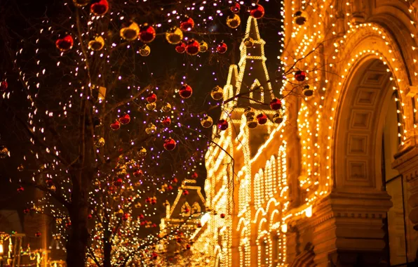Night, lights, new year, Christmas, The city, bokeh
