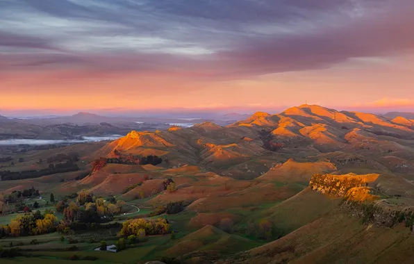 Autumn, forest, the sky, clouds, light, mountains, the slopes, tops