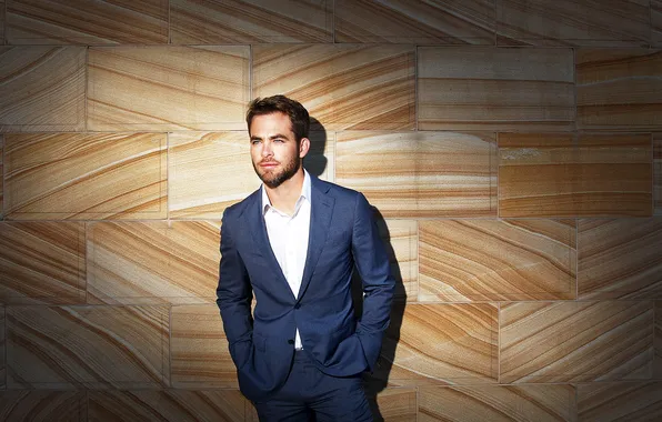 Light, wall, portrait, costume, actor, Chris Pine, Chris Pine